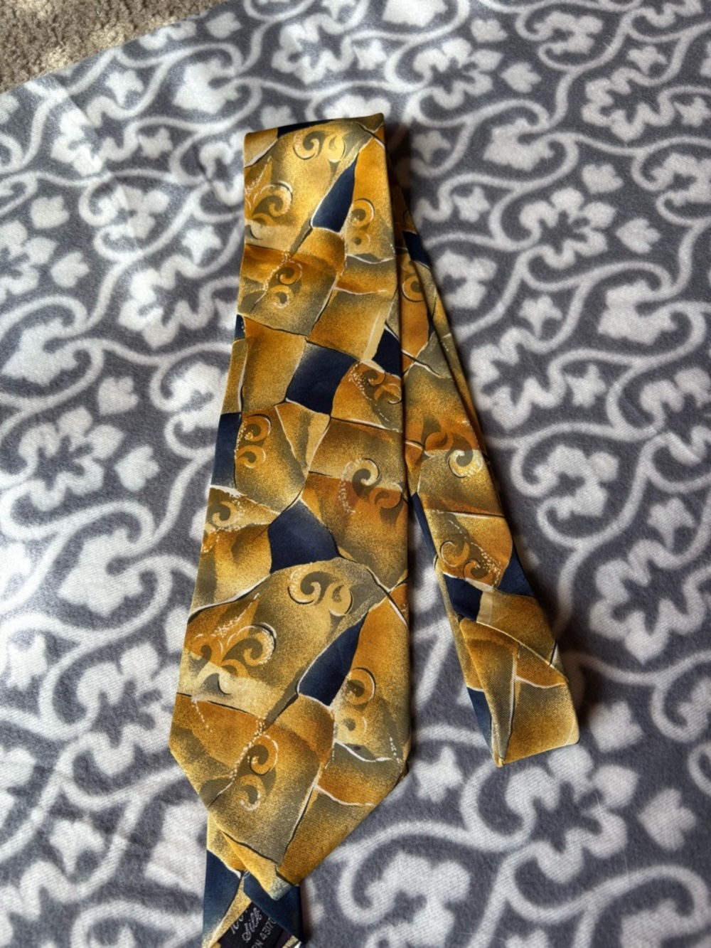 Barrington Gold and Navy Patterned Men's Silk Tie